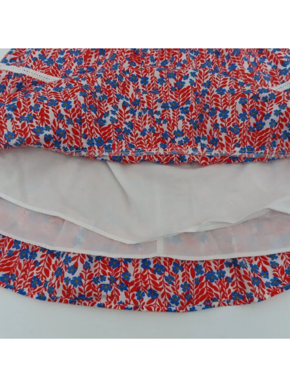 J Crew Women Small Red White Blue Floral Flower Stretch Skirt Lined USA American